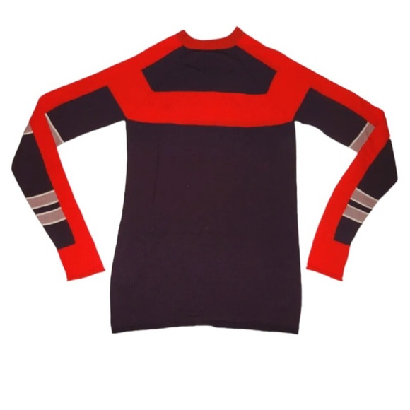 $150 Sweaty Betty Merino Wool Sweater XSmall Color Block High Crew Thumb Holes - Picture 4 of 13